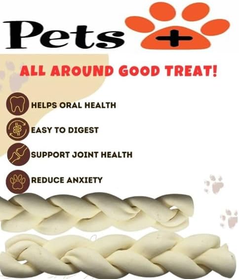 Pets Plus Premium Dog Treats β 3-Pack Braided Cheek Collagen Sticks for Dogs β Long-Lasting, Natural, High Protein Chew β Rawhide Alternative for Medium & Large Dogs
