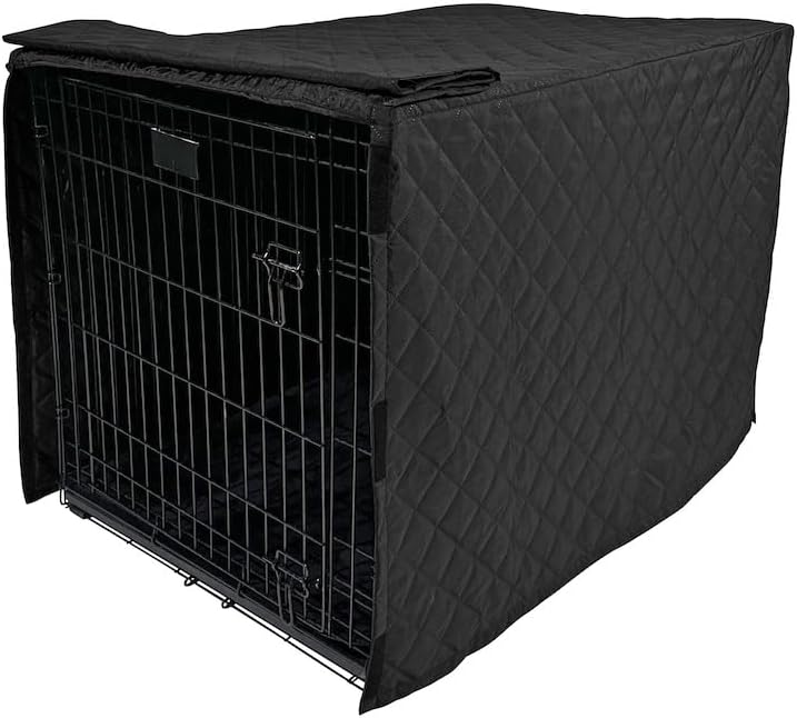 4Knines Quilted Dog Crate Cover – Heavy-Duty, Water-Resistant Fabric for Indoor/Outdoor Use – Durable Travel Cage Cover for Training, Weather Protection – Fits 42-Inch Crates – Black