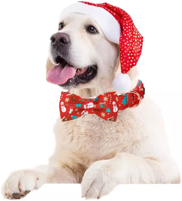 Lionet Paws Christmas Dog Collar with Bowtie, Dog Bowtie Collar with Metal Buckle for Dogs and Cats, Adjustable Comfortable Dog Collar Girl Boy Gift,XXS, Neck 7-11 in