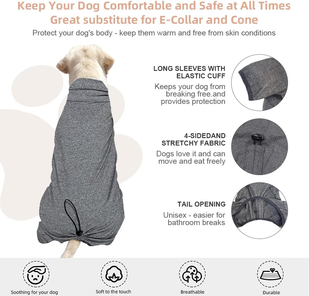 Dog Pyjamas PJS Sweater Clothes and Home Clothing Suitable for Large to Giant Breeds of Dogs, Dog Surgery Recovery Suit, Extra-Large Stretch Fabric, Four-Legged Clothes(Thin Forid Gray, 6XL)