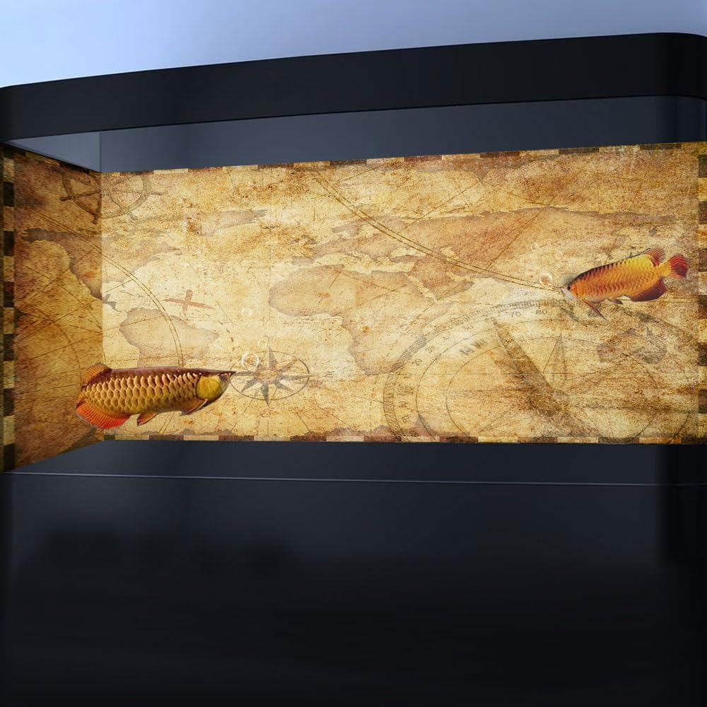 30X12IN Retro Old Travel World Map Terrarium Background, Art Parchment Pirate Treasure Map Reptile Habitat Background with 10EVA Double-Sided Tape