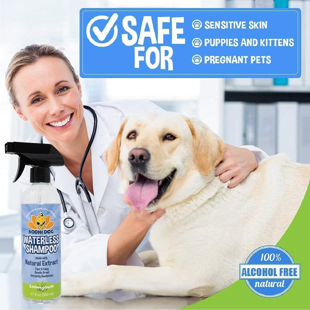 Bodhi Dog Waterless Shampoo for Dogs & Cats - Natural Dry Shampoo, Neutralizes Odor, No Rinse Needed, Safe for All Breeds - Made in USA - Lemongrass Scent (17 Fl Oz)