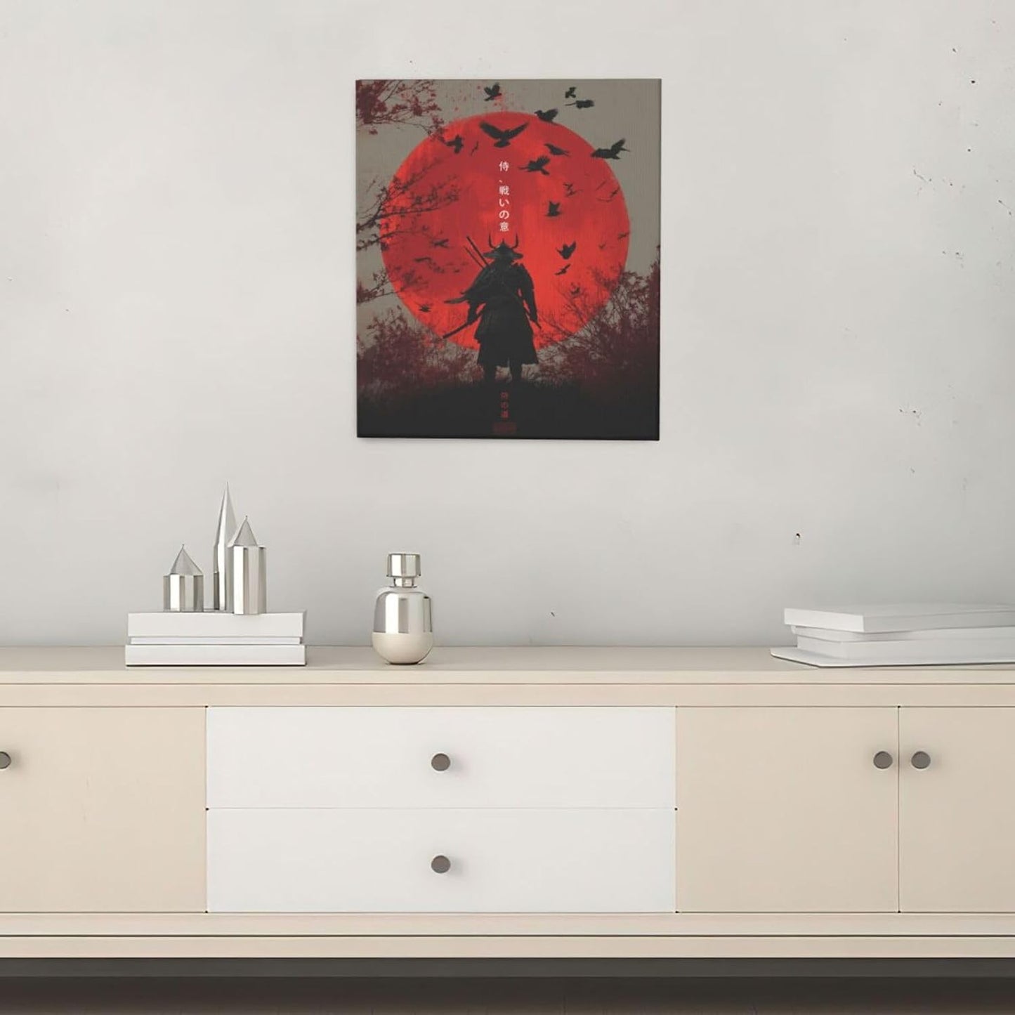 Japanese Armored Samurai Wall Art Modern Japan Warrior Canvas Wall Decor Asian Oriental Bushido Pictures Painting Print Artwork Framed Decorations Gifts for Room Bedroom Office Living Room 20"x24"