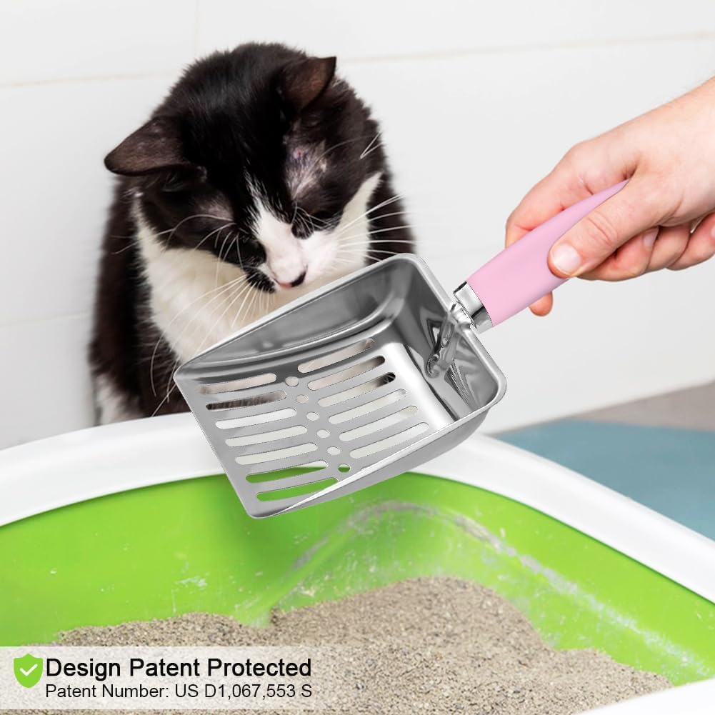 Cat Litter Scoop - Stainless Steel Metal Cat Litter Scoop-Sturdy Mesh Scooper - Mesh Shovel-Easy to Clean - Suitable for Cat Litter Box -Pink