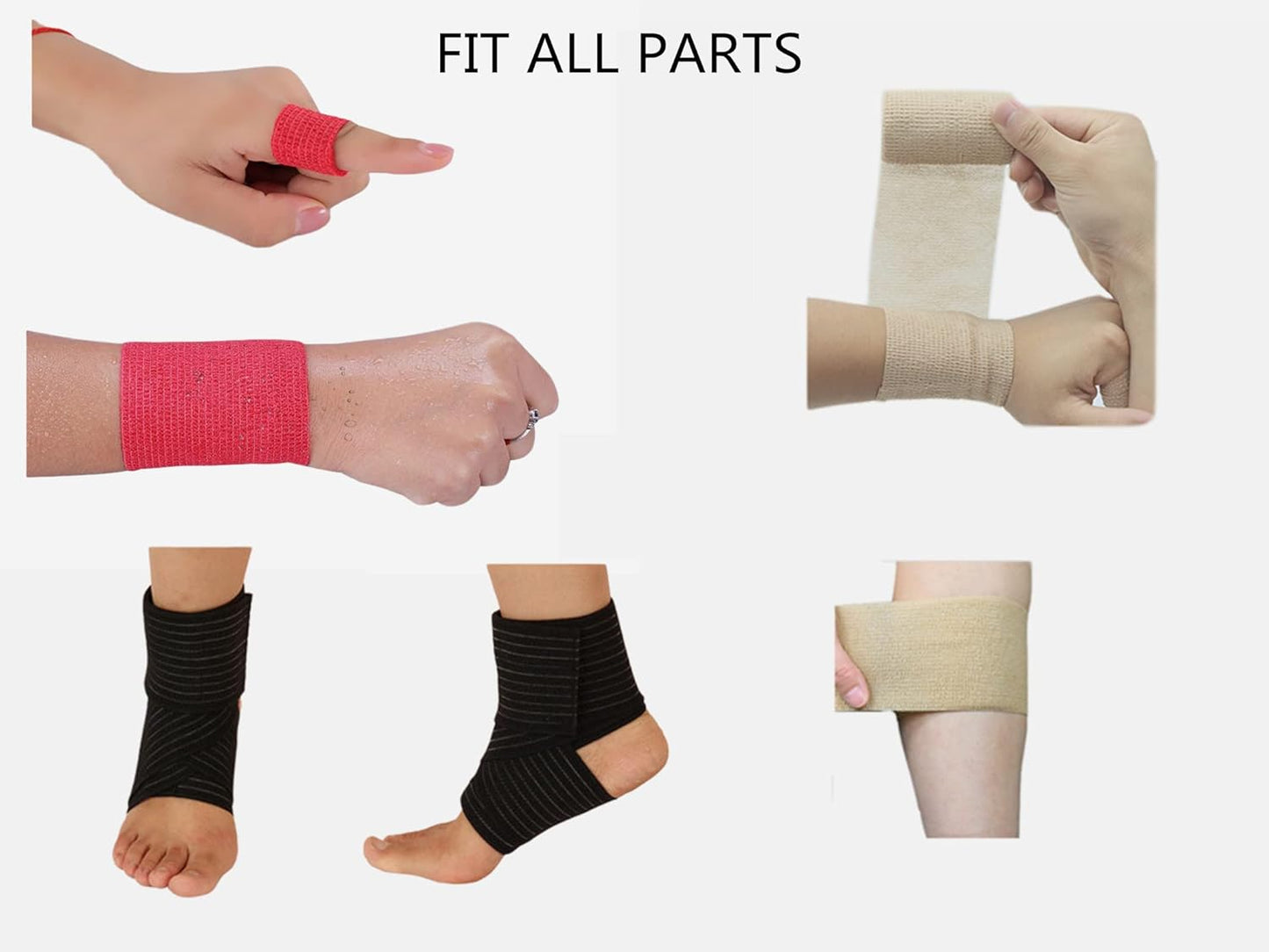 6 Pack 2" x 5 Yards Self Adhesive Bandage Wrap Breathable Cohesive Vet Wrap for Pets, Elastic Self-Adherent Tape for Sports, Wrist, Ankle (Pink)