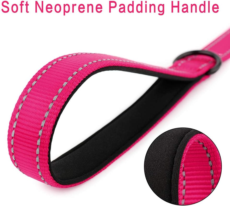 PLUTUS PET Short Training Dog Leash with Padded Handle for Medium Large Big Dogs,18 Inch Heavy Duty Strong Traffic Leash with Carabiner Clip for Climbing Walking or Guiding Blind(18”,Pink