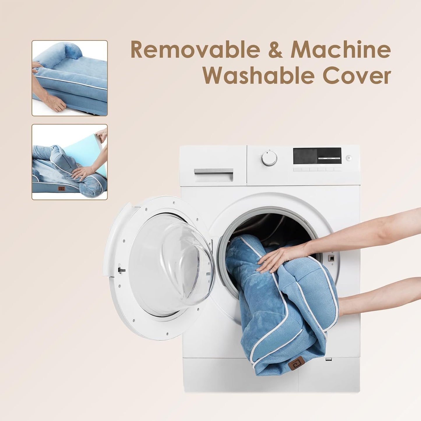 EHEYCIGA Orthopedic Dog Beds for Extra Large Dogs, Waterproof Memory Foam XL Dog Bed with Sides, Non-Slip Bottom and Egg-Crate Foam Big Pet Bed with Washable Removable Cover, Washed Blue