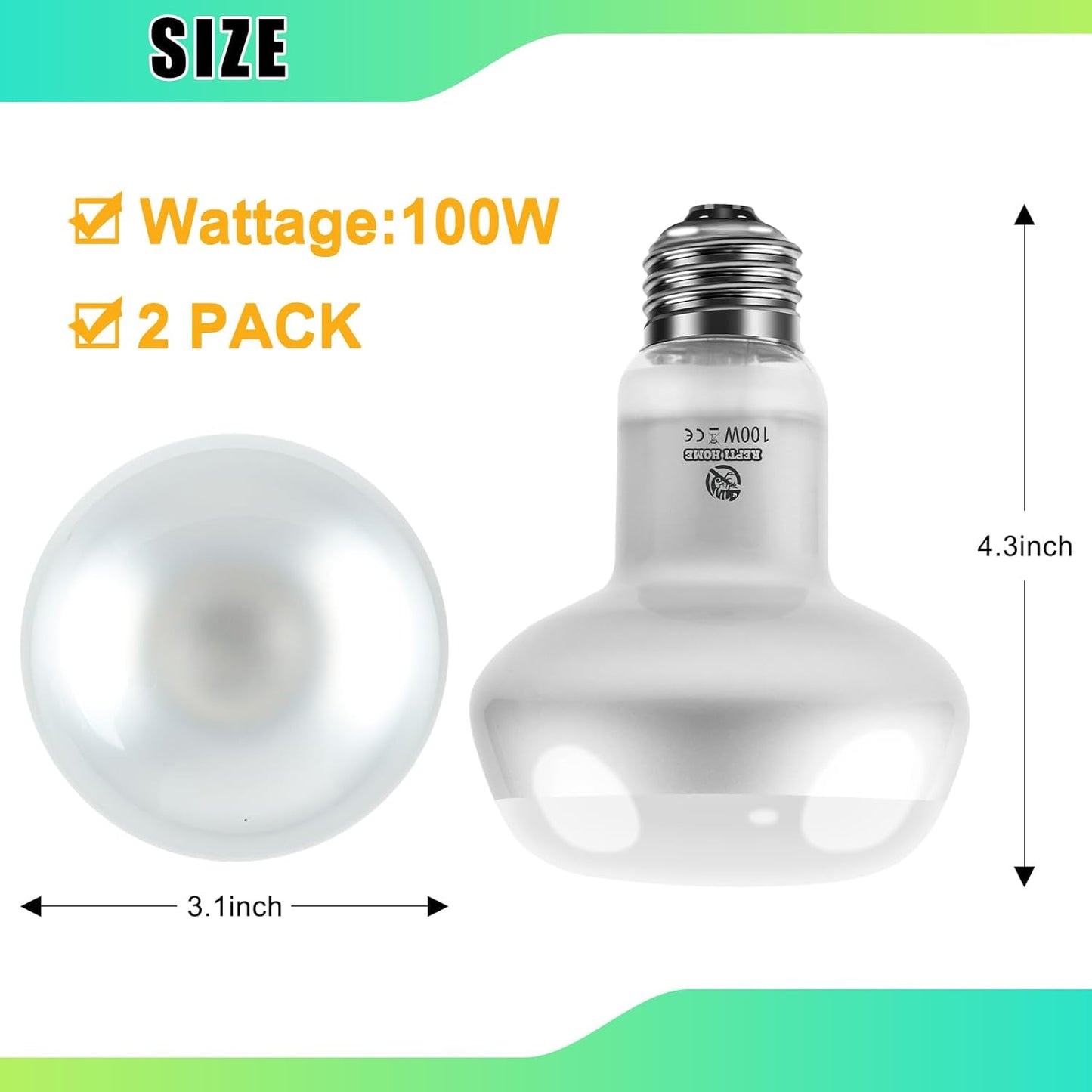 Reptile Heat Lamp 2Pack 100W, Intense Basking Spot Light Bulb with UVA, Simulate Natural Daylight Heat Bulb for Reptile, Turtle, Bearded Dragon, Lizard, Tortoise, Gecko, Snake