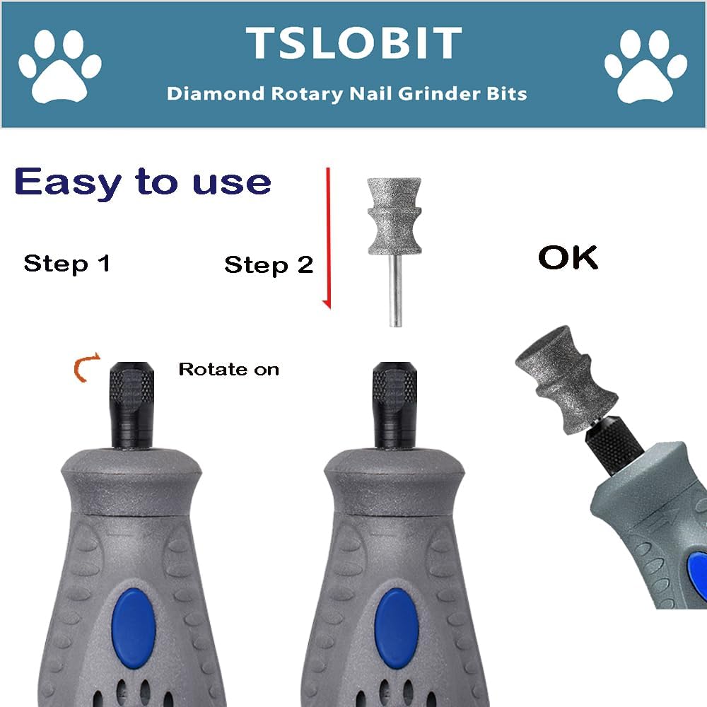 Diamond Dog Nail Grinder Attachment,1/8'' Pet Nail Grinder Wheel for Dremel Dog Nail Grinder, Diamond Rotory Bit for Dogs&Pets Nail Care,2-Pack(Large D+V