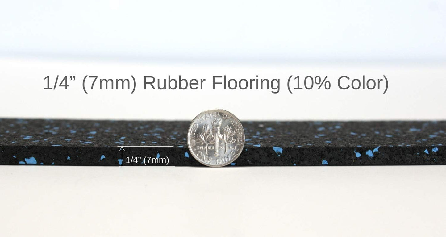American Floor Mats 1/4in (7mm) Thick 10% Blue/Grey 4' x 7' Heavy Duty Rubber Rolls, Protective Exercise Mats, Home Gym Rubber Flooring
