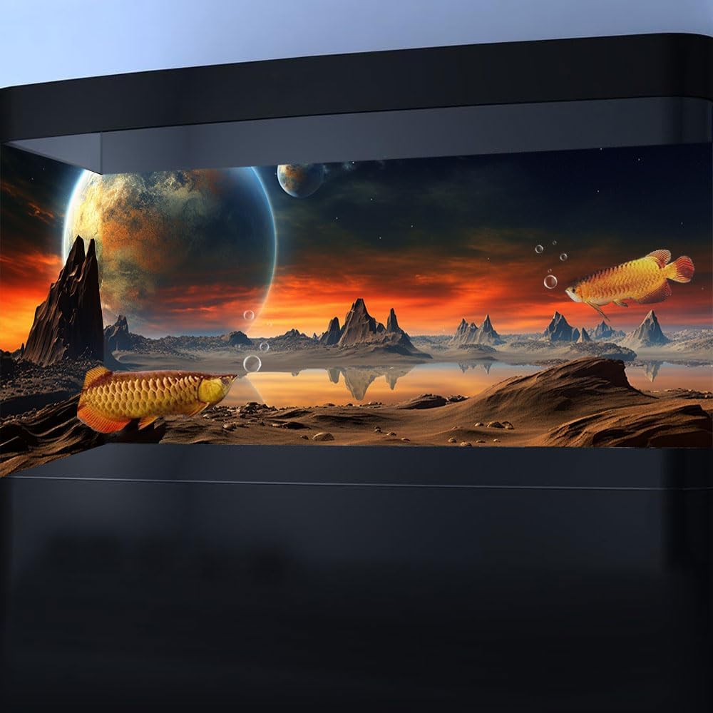 36X20IN Cosmic Aquarium Background, Cool Parallel Space Themed Fish Tank Background, Tropical Desert Terrarium Background with 8 EVA Double-Sided Tape