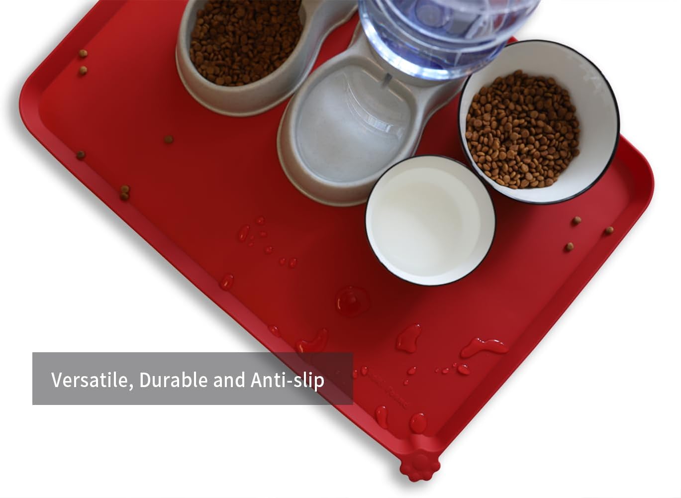 Hoki Found X-Large Silicone Non Slip Pet Feeding Mats - Waterproof Dog Cat Food Mats for Carpet - Classic Red