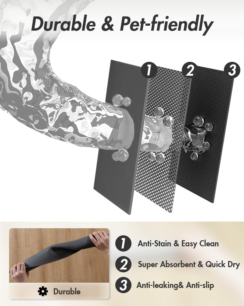 MontVoo-Absorbent Pet Feeding Mat-No Stains Pet Mat for Food and Water Bowl-Quick Dry Cat & Dog Food Mat Water Dispenser Mat-Pet Supplies Mat-Dog Water Bowl Mat for Messy Drinker Dark Grey