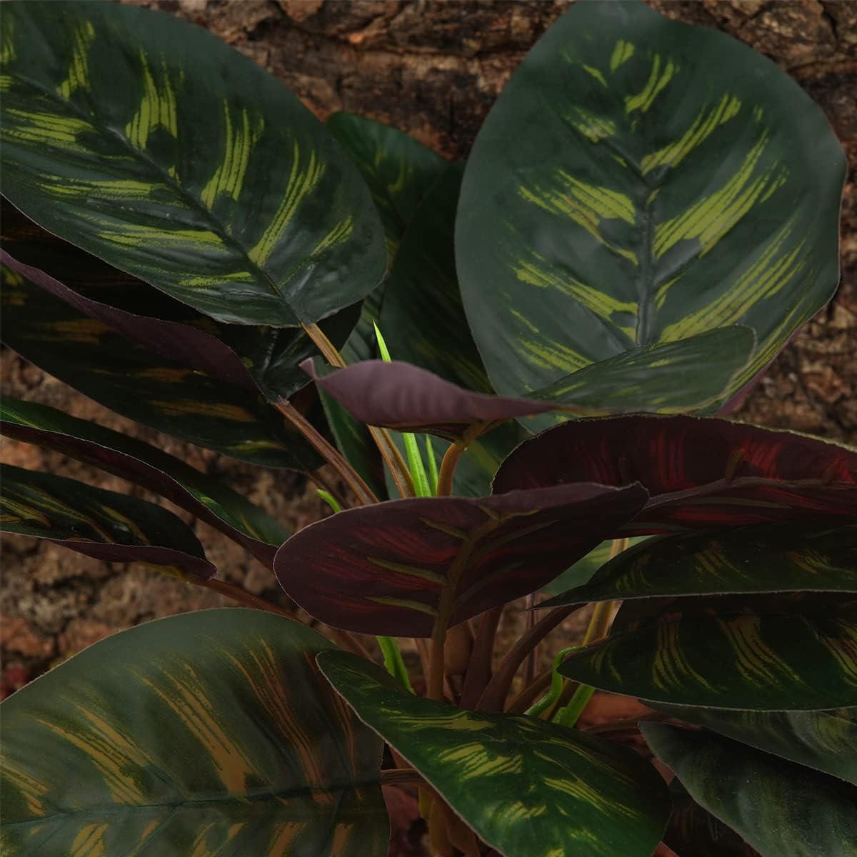 Reptile Terrarium Decor Plants, Bearded Dragon Tank Accessories fit Crested Gecko Leopard Lizard Chameleon Ball Python Snake Frog - Purple Fake Prayer Peacock Plants