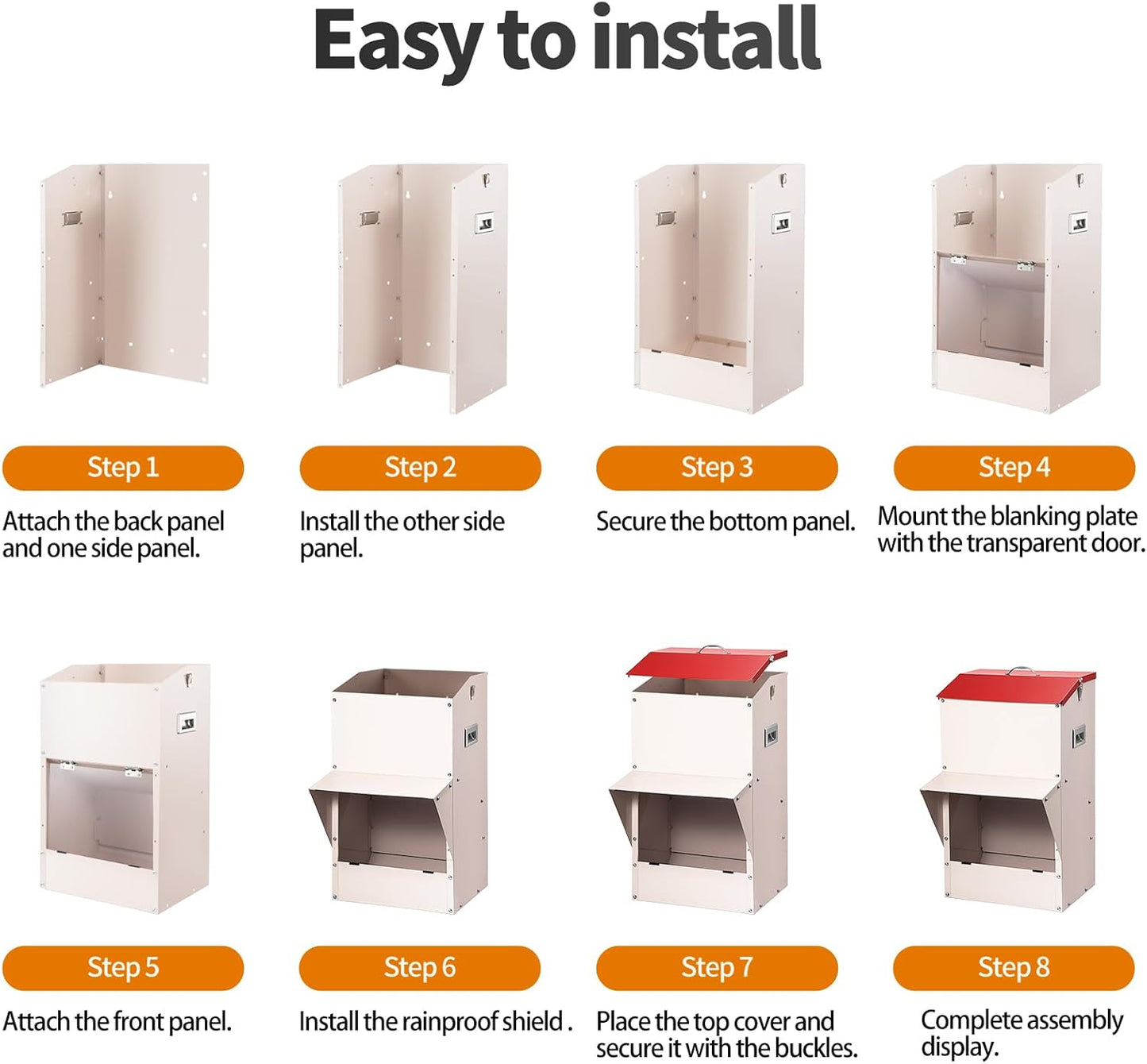 Automatic Dog Feeder Large Breed, 50 LB Capacity Outdoor Pet Food Dispenser, Powder-Coated Steel Gravity Dog Food Feeder with Clear Door, Wall Mountable, Weatherproof Self Feeders