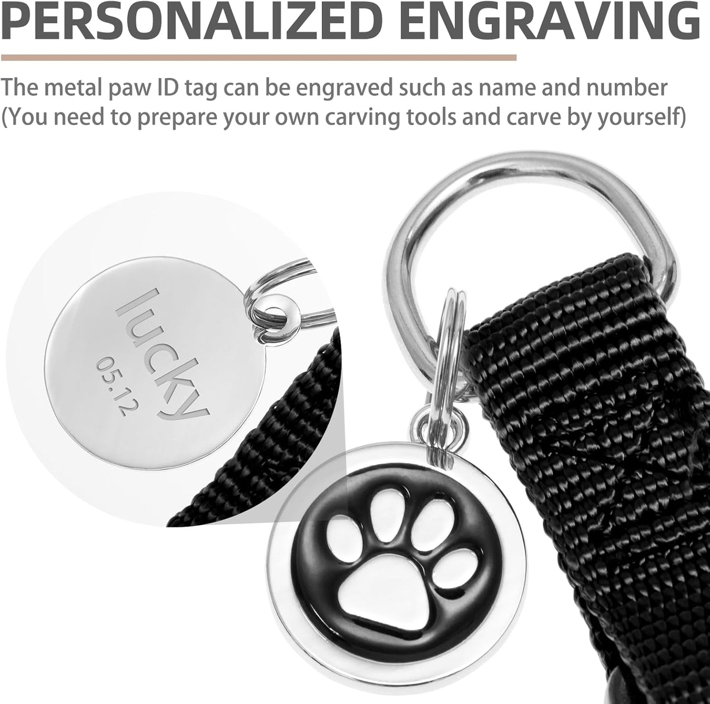 PUPTECK No Pull Dog Harness Soft Adjustable Basic Nylon Step in Puppy Vest Outdoor Walking with ID Tag and A-ir Tag Case, Black, M