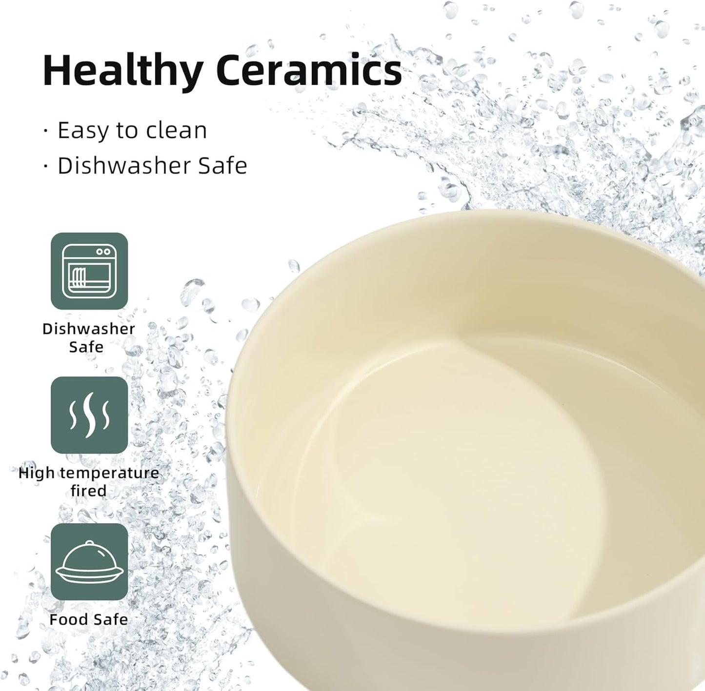 Ceramic 6.1inch Raised Dog Bowl with Stand for Small and Medium Dog Dish Pet Food and Water Bowl (Single Bowl with Stand - Beige)