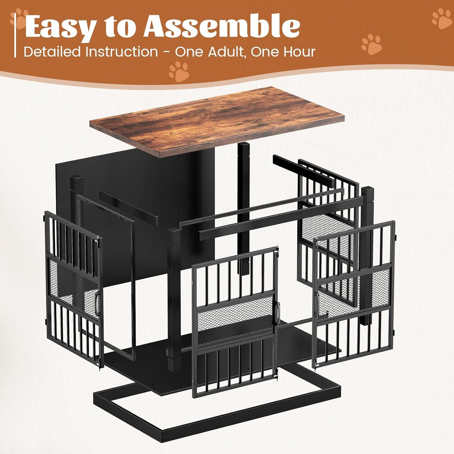 VOPEAK 46" Dog Crate Furniture, Chew Resistant Large Dog Crate for Medium Large Dogs, Heavy Duty XL Dog Crates Dog Kennel Cage Indoor with Double Doors, End Table for Bedroom Living Room, Black