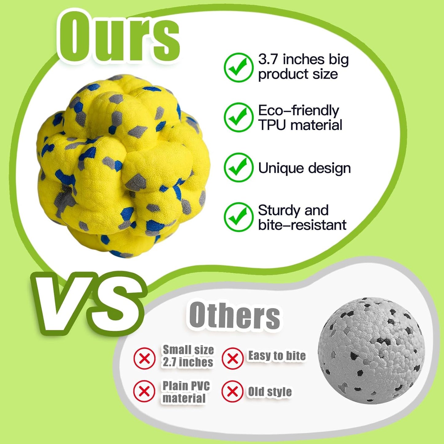 Upgrade Dog Balls Interactive Toys for Aggressive Chewers, Indestructible Tennis Durable Bouncy for Fetch Game, Lightweight Floating, Yellow