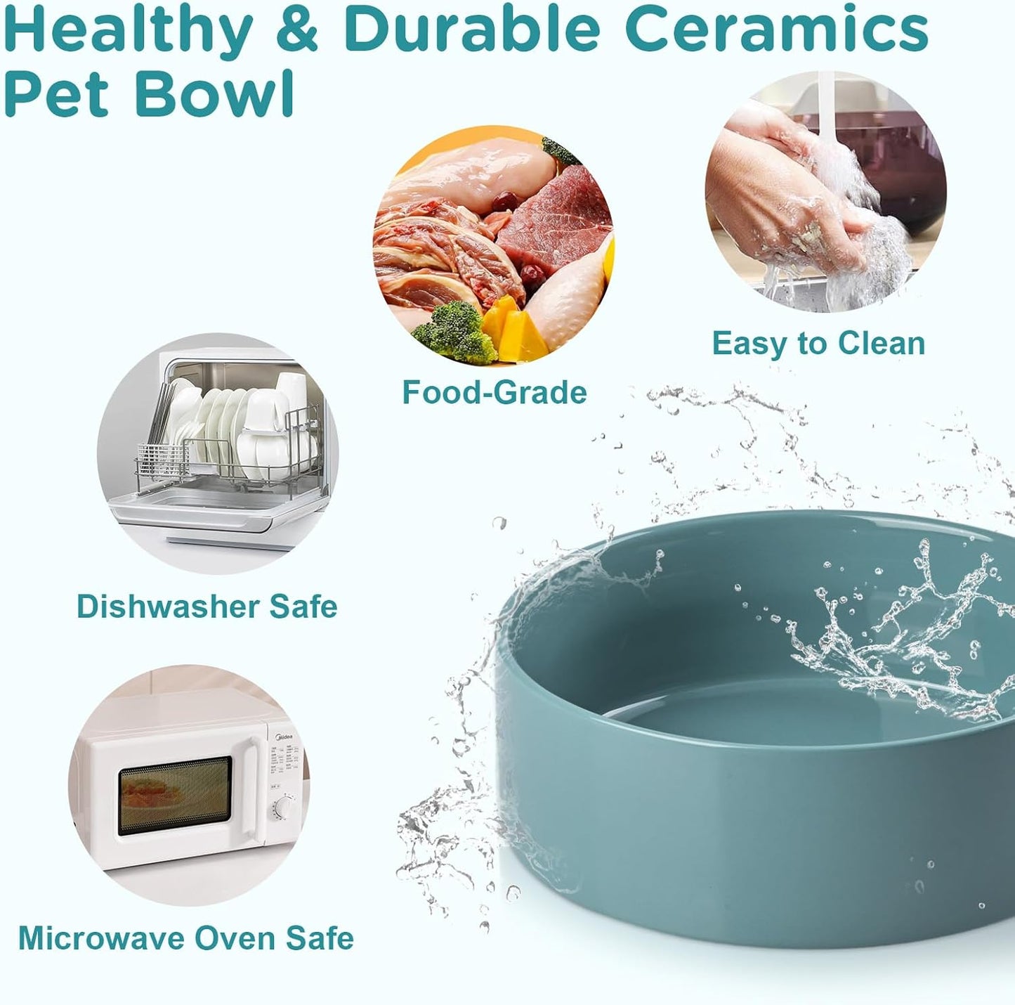 SPUNKYJUNKY Ceramic Elevated Dog Bowls Raised with Acacia Bamboo Wooden Stand, 6.1'' Dog Cat Food Water Bowls Set Non-Slip for Small Medium Sized Breed Microwave Dishwasher Safe - 28.7 OZ,Dark Green