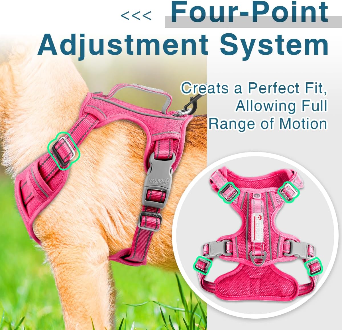 BARKBAY Dog Harness No Pull with ID Tag Pocket - Heavy Duty, Reflective, Easy Control for Large Dogs(Pink,S)