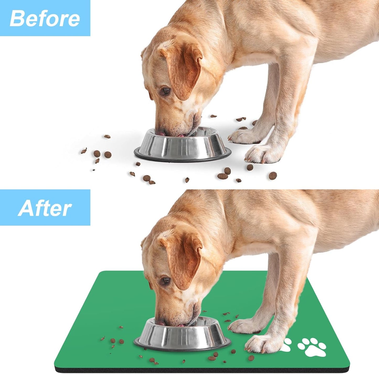Rnivvi Dog Food Mat, 16" x 24" Footprint Absorbent Dog Cat Bowl Mat for Food and Water, Cute Anti-Slip Rubber Pet Feeding Rug Protect Floors, Puppy Placemat for Feeding & Watering Supplies, Green