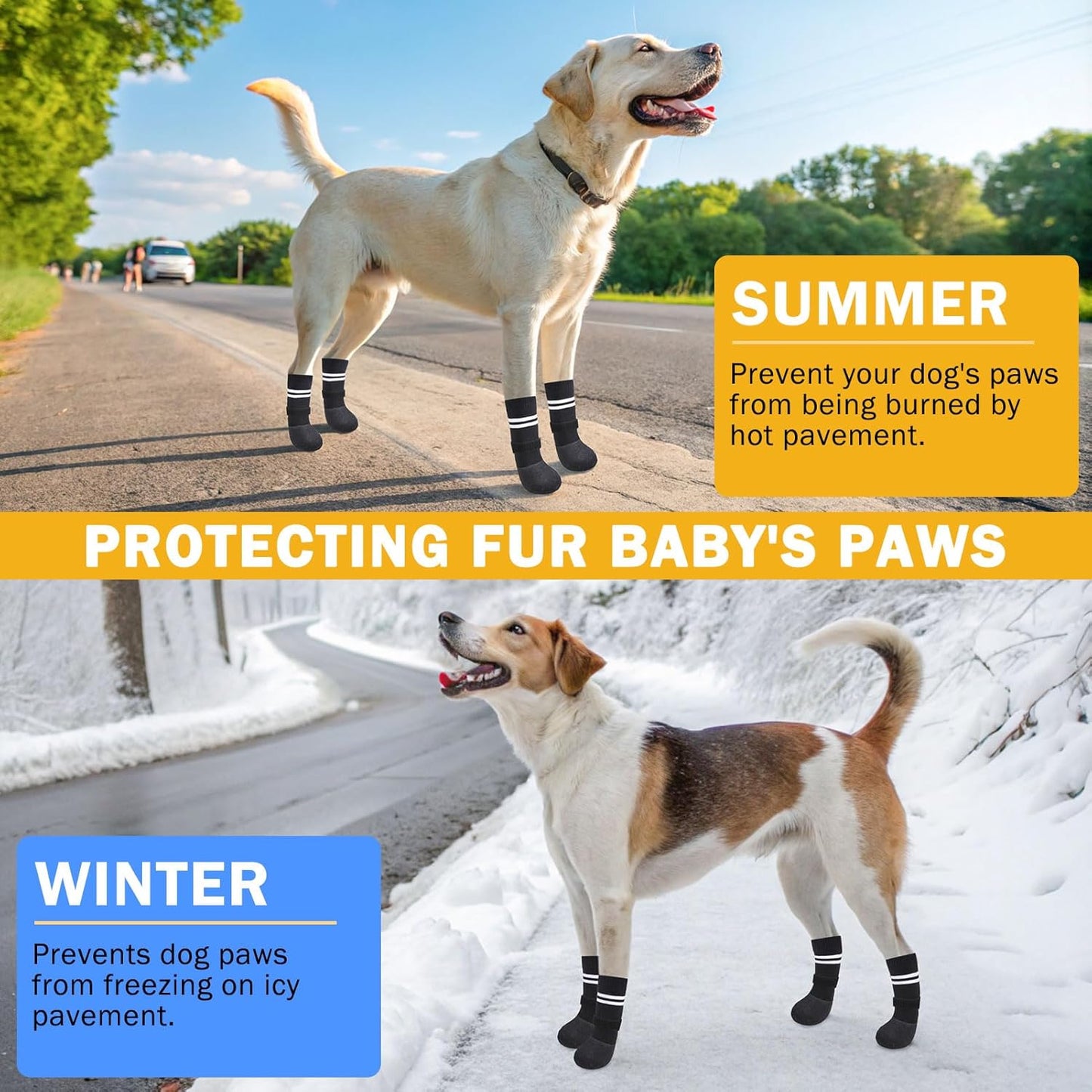 SCENEREAL Anti Slip Dog Boots & Paw Protectors for Hardwood Floor, Extended Dog Socks to Prevent Licking Paws, Waterproof Pet Snow Rain Shoe for Winter Large Senior Dogs, Black XL