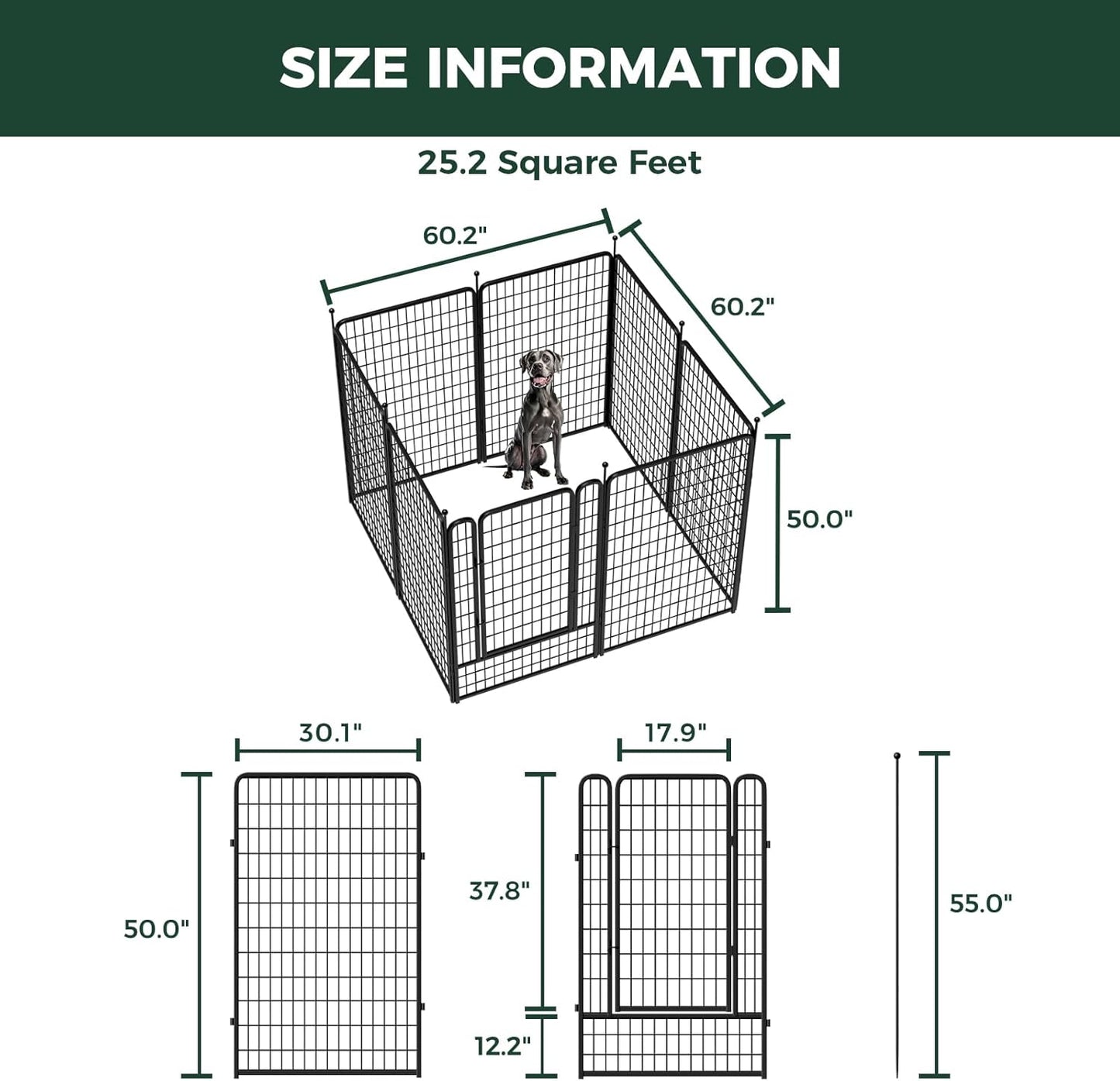 FXW Rollick Unleashed Dog Playpen for Indoor, Yard, RV Camping, 50 inch 8 Panels for Large Dogs, Black│Patented