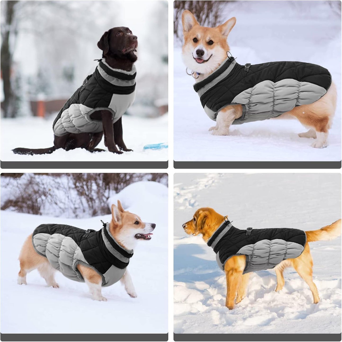 FUAMEY Dog Coat for Small Dogs,Waterproof Dog Winter Jacket with Harness Built in Puppy Cold Weather Coats Reflective Pet Vest with Zipper Warm Fleece Dogs Snowsuit Windproof Black XS