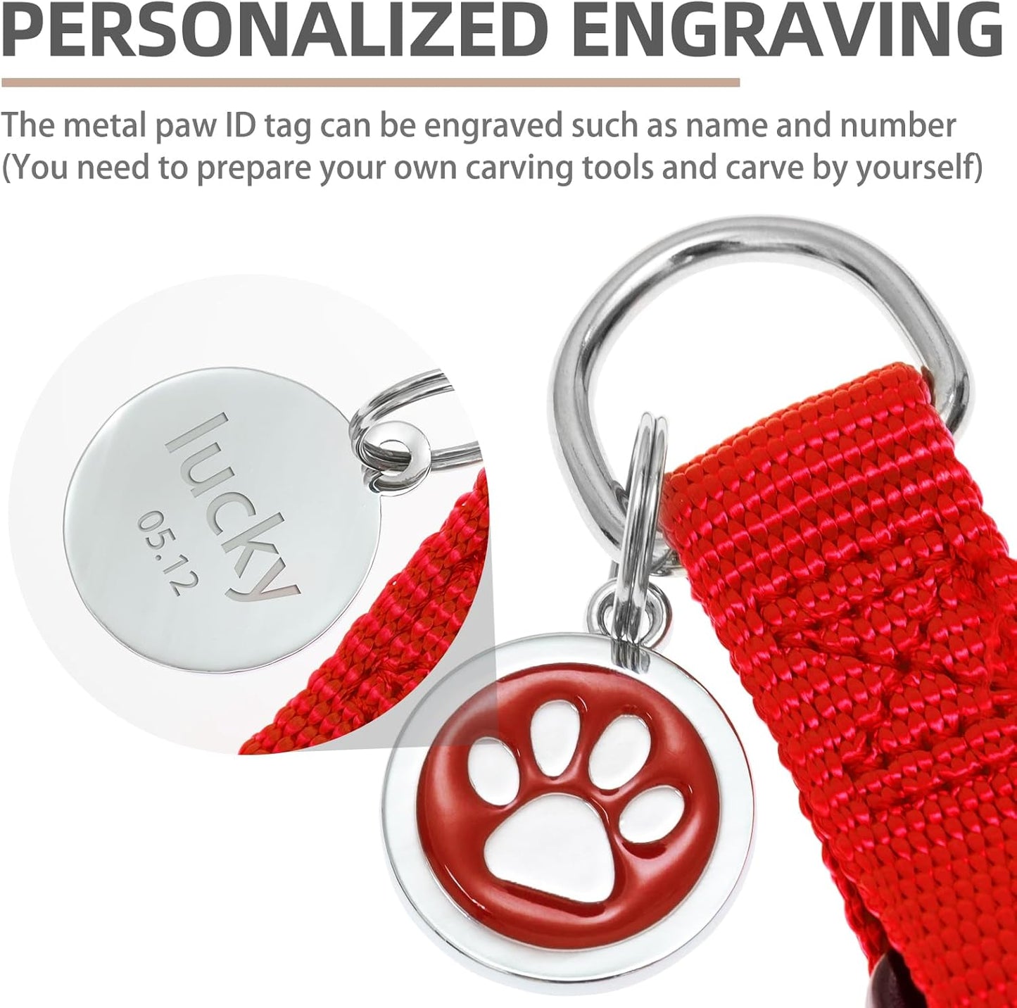 PUPTECK No Pull Dog Harness Soft Adjustable Basic Nylon Step in Puppy Vest Outdoor Walking with ID Tag and A-ir Tag Case, Red, M