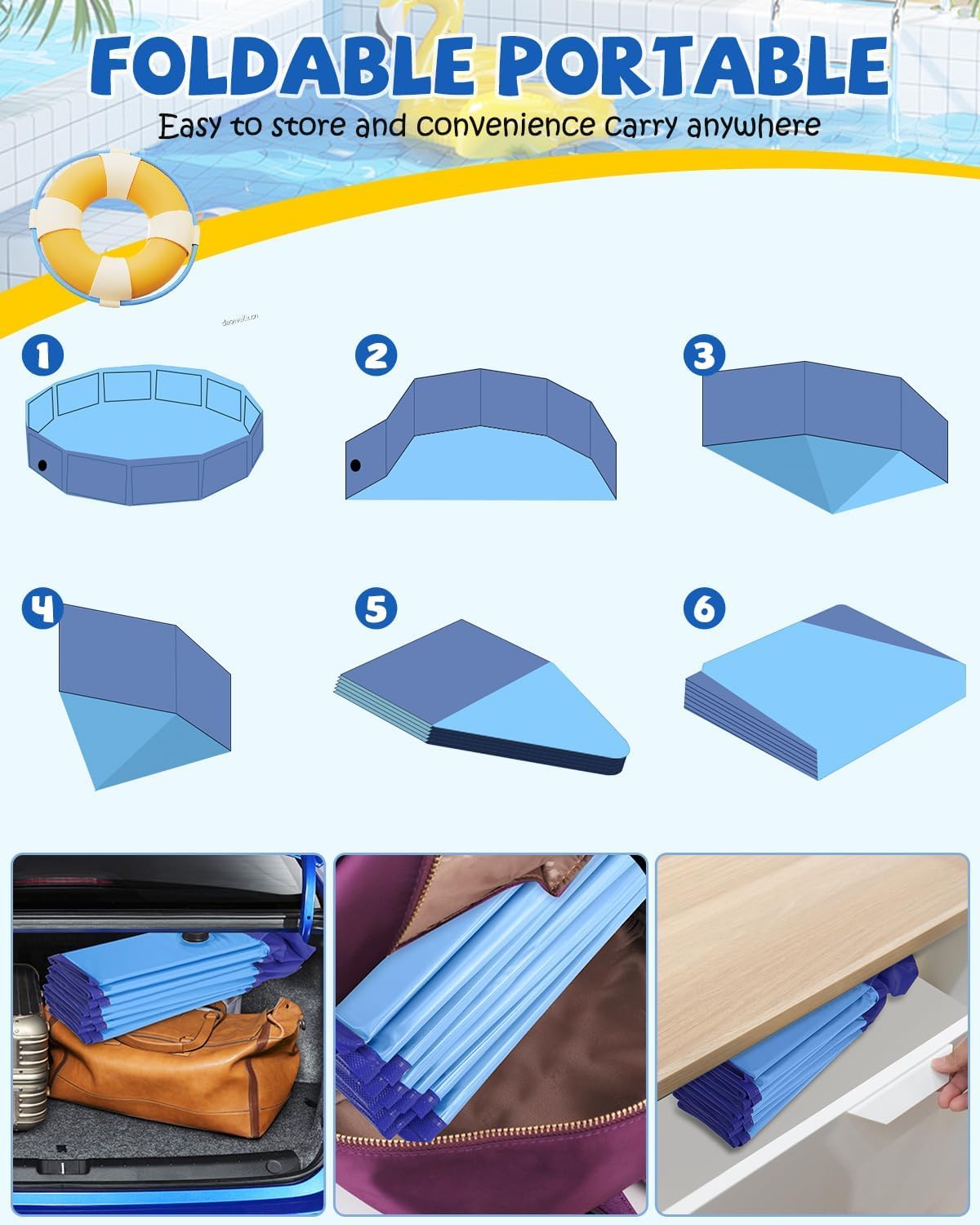Foldable Dog Pool, YSJILIDE Portable PVC Pet Swimming Pool, Collapsible Plastic Bath for for Large Medium Small Dogs & Kids (XXXL-79"x 16" Blue)