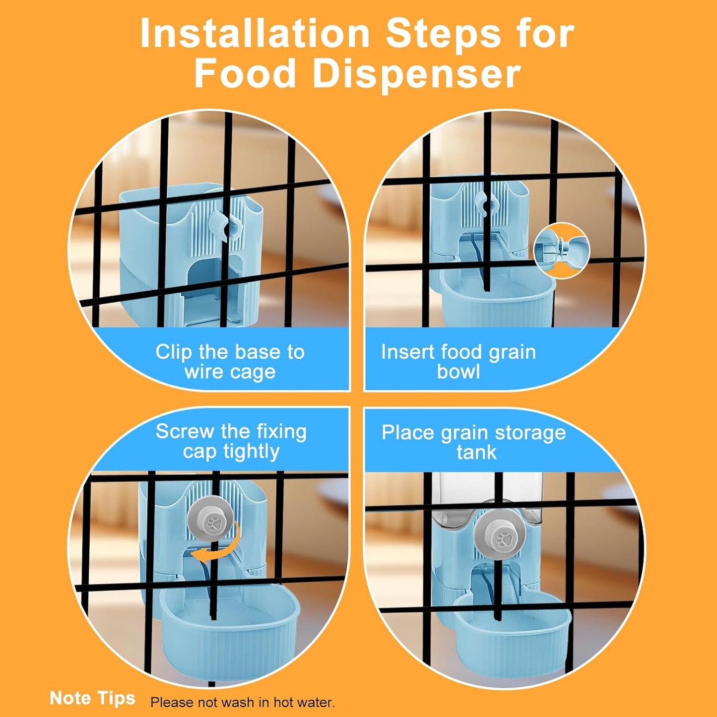 Auto Gravity Food Dispenser for Cage Hanging, 41OZ Capacity Hanging Automatic Pet Cage Feeder, Food Bowl for Cats Dogs Rabbit Ferret Chinchilla Bird Hedgehog Guinea Pig (Blue)