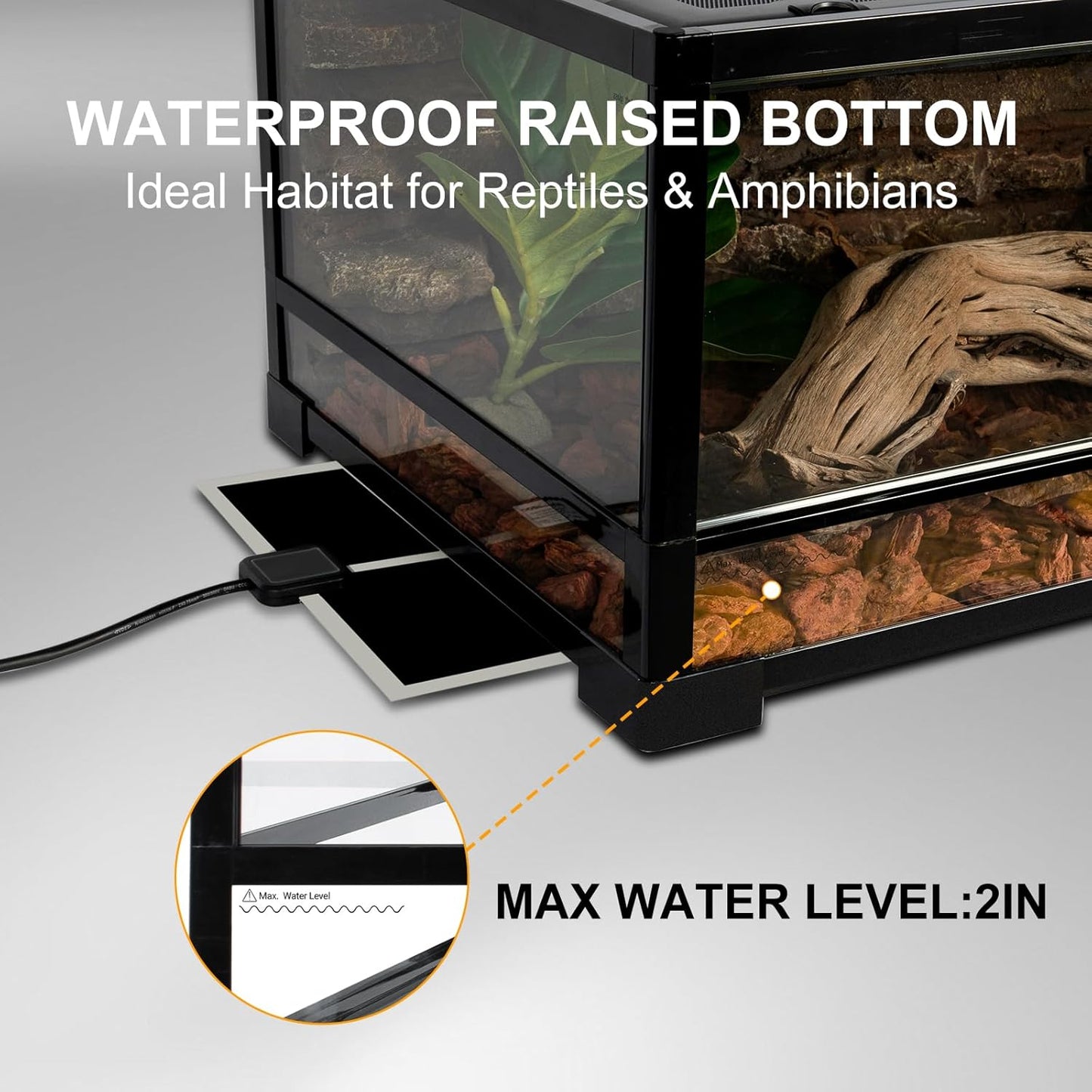 Tempered Glass Reptile Tank, 36" x 18"x 12" Front Opening Terrarium with Top Screen Ventilation & Water-Holding Bottom, 35 Gallon Reptile Enclosure for Bearded Dragon, Snake, Leopard Gecko