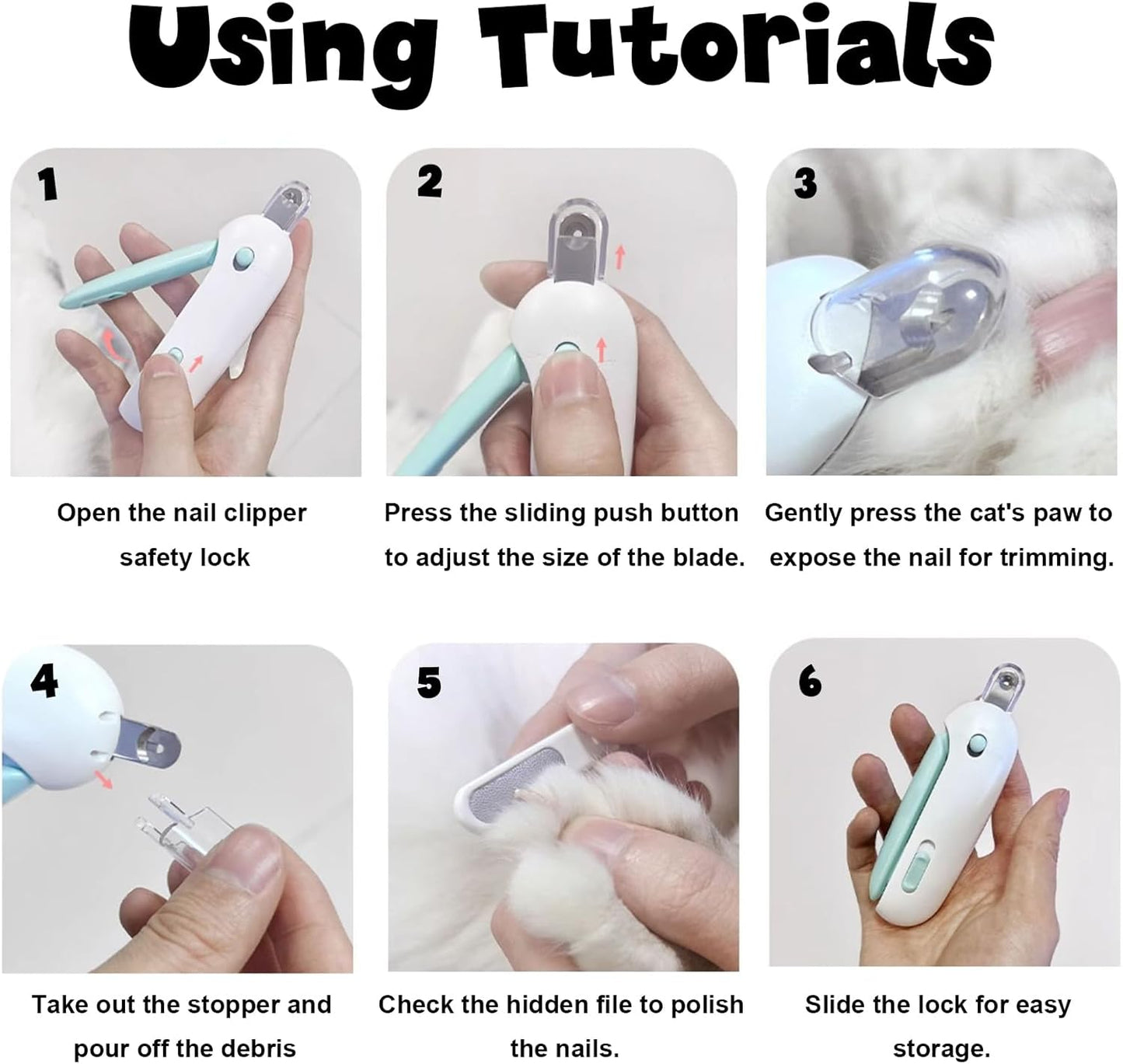 Pett Nail Clipper for Cats - Gentle Round-Hole Trimmer with Dust Storage | Adjustable Size & Hidden Nail File | Pet Grooming Tool for Safe & Loving Care (Blue)