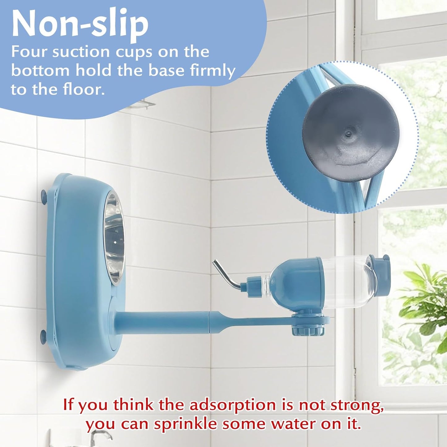 Fhiny Dog Water Feeder Bottle with Stand, Dispenser Automatic Water Food Bowl for Cage No-Drip Leak-Proof Adjustable Raised Pet Slow Water Bottle Dog Kennel Durable Drinker (Blue, 17oz)