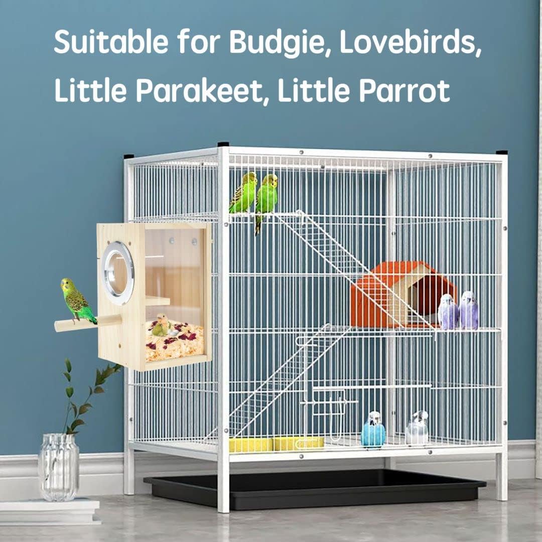 Bird Nest Box Parakeet Breeding Nest Box Bird Nest House Wooden Acrylic Transparent Breeding Box for Finch Lovebirds Cockatiel Budgie Conure Parrot