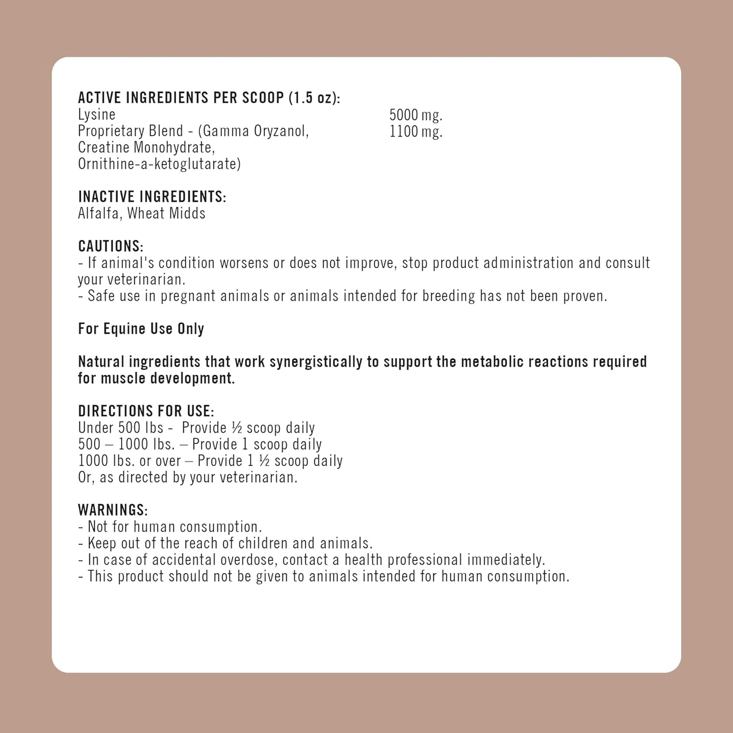 Formula 707 MuscleMx Equine Supplement, 3lb Bag – Conditioning Support and Muscle Builder for Horses with Lysine, Gamma Oryzanol, Creatine & OKG