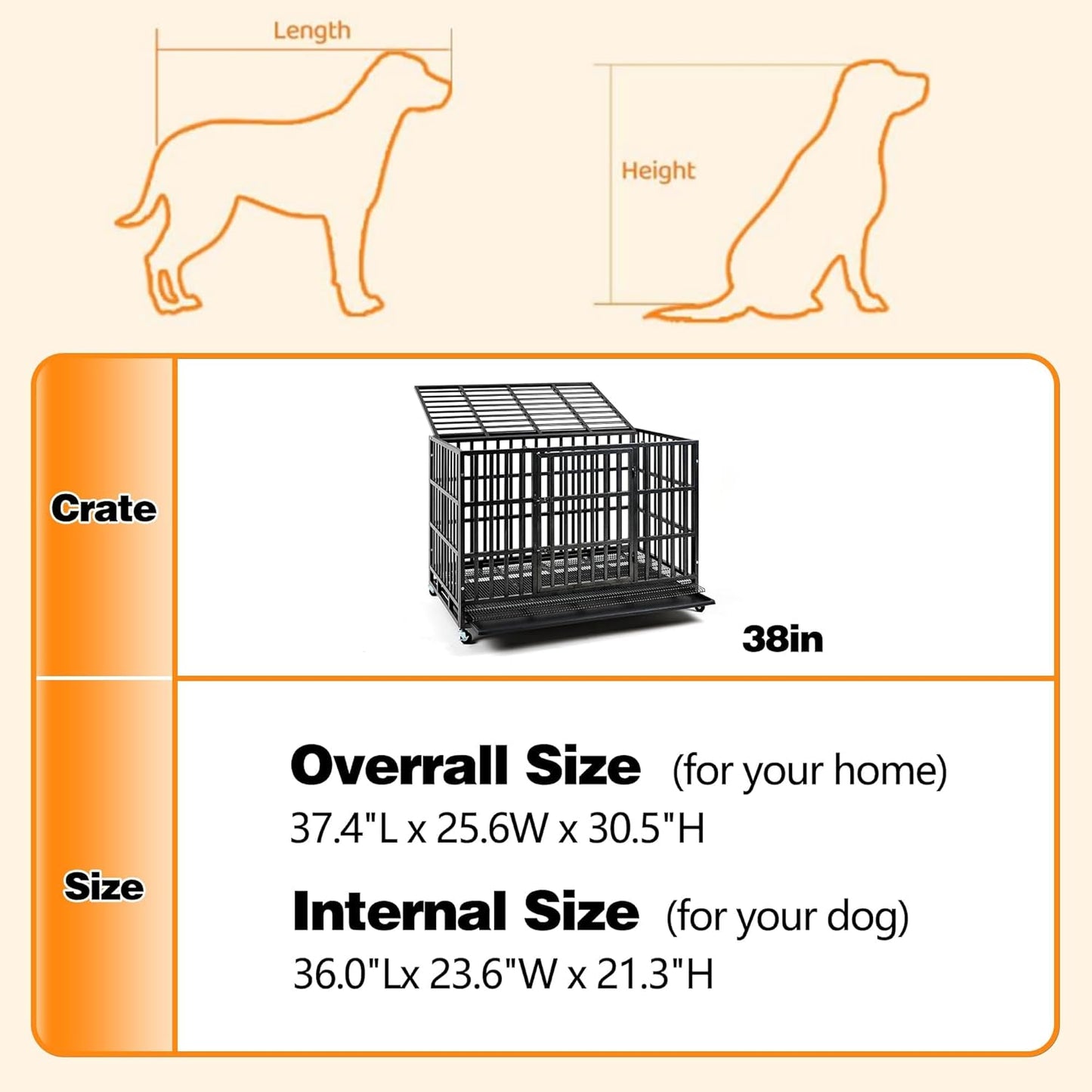 48/42/38 Inch Heavy Duty Indestructible Dog Crate,Escape Proof Dog Cage Kennel for Small Medium Dogs Indoor Double Door Dog Crate with Wheels, Lock& Removable Tray