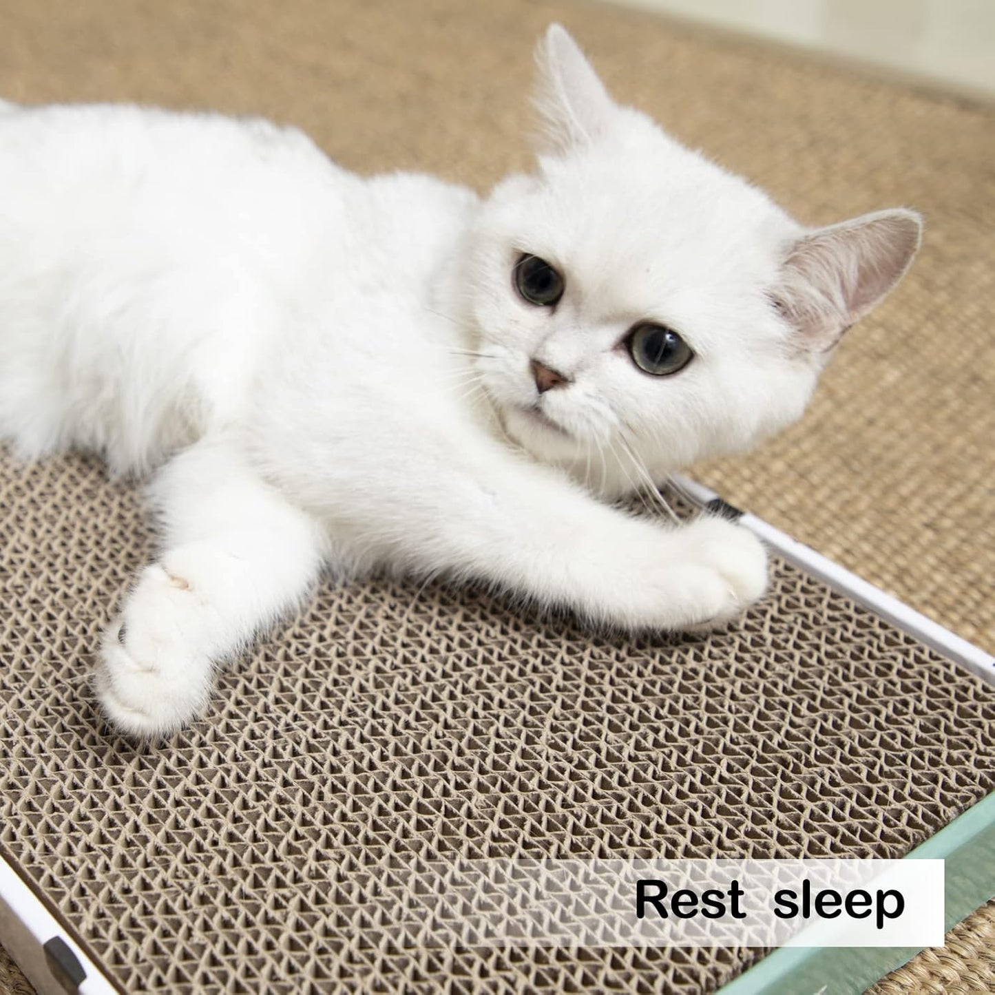 PAWSFANS Cat Scratcher Cardboard Scratch Pad with Box Durable Corrugate Scratching Board Kitty Sofa Lounge Bed Reversible Catnip Included for Indoor Cats,Large (Box, 3pcs)