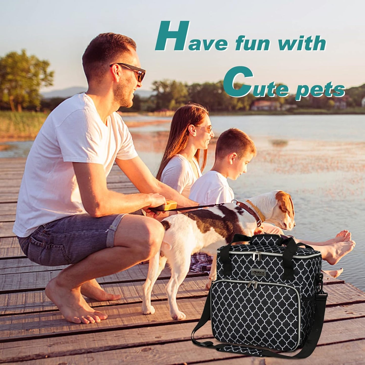 BAGLHER Dog Travel Bag, Pet Travel Bag (ALL Pet Travel Supplies), With 2 Pet Food Containers and 2 Collapsible Silicone Bowls; Essential Kits for Pet Travel DLblack