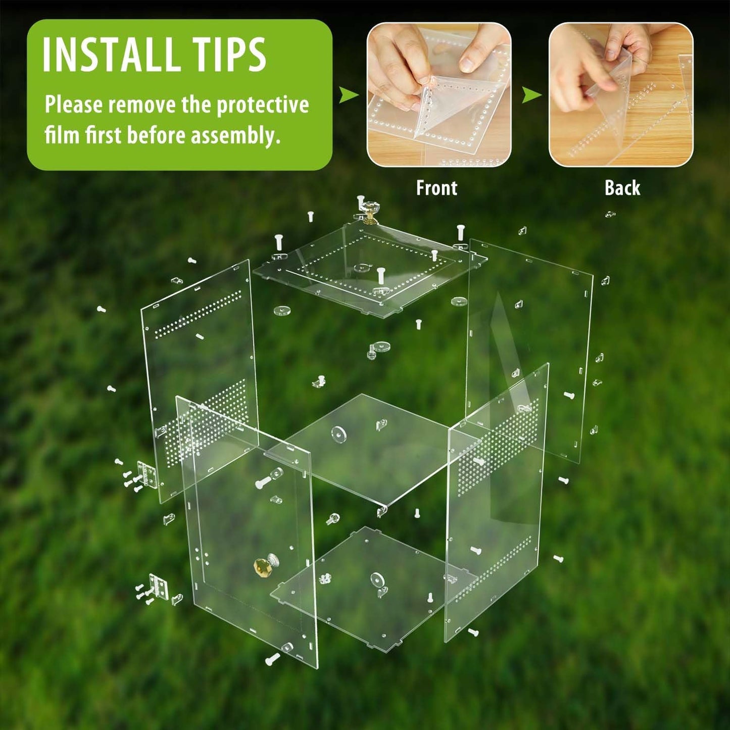 Large Jumping Spider Enclosure, 2 in 1 Acrylic Reptile Terrarium for Praying Mantis,Arboreal Tarantula,Frogs,Snails, 12"*8"*8" Breeding Habitat with Front & Top Opening Doors and Vent Holes