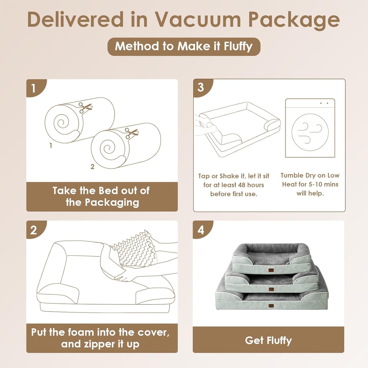 EHEYCIGA Orthopedic Dog Beds for Large Dogs, Waterproof Memory Foam Large Pet Bed with Sides, Non-Slip Bottom and Egg-Crate Foam Dog Couch Bed with Washable Removable Cover, Greyish Green