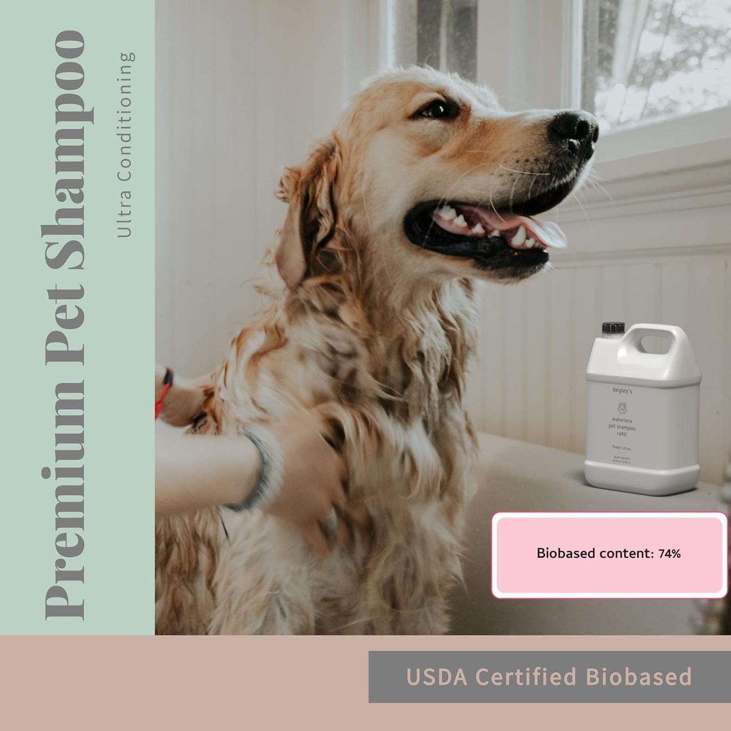 Begley’s No Rinse Waterless Pet Shampoo, Bathless Cleaning, Deodorizing, and Odor Removal for a Shiny, Fresh Smelling Coat - Effective for Dogs, Puppies, and Cats - Refill, Fresh Tea Tree