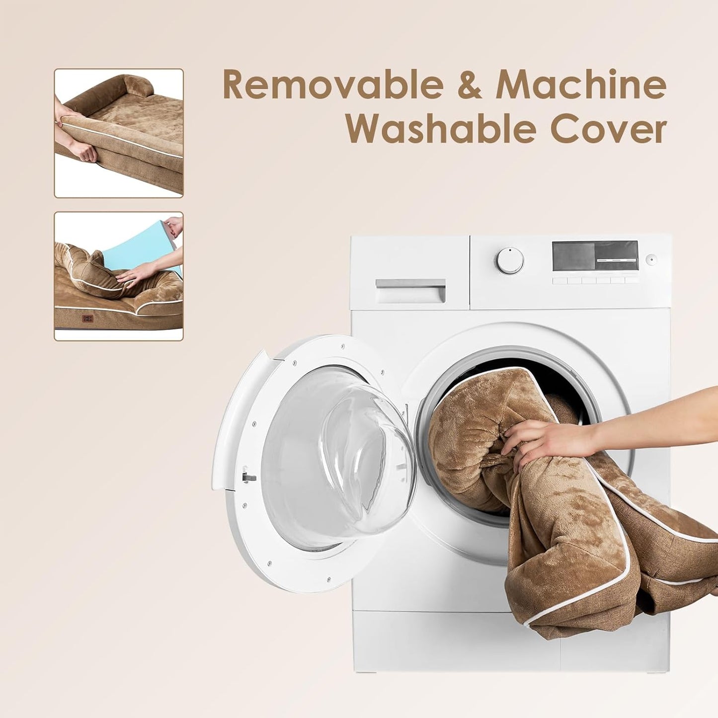 EHEYCIGA Orthopedic Dog Bed for Medium Dogs, Waterproof Memory Foam Medium Dog Beds with Sides, Non-Slip Bottom and Egg-Crate Foam Pet Couch Bed with Washable Removable Cover, Beige