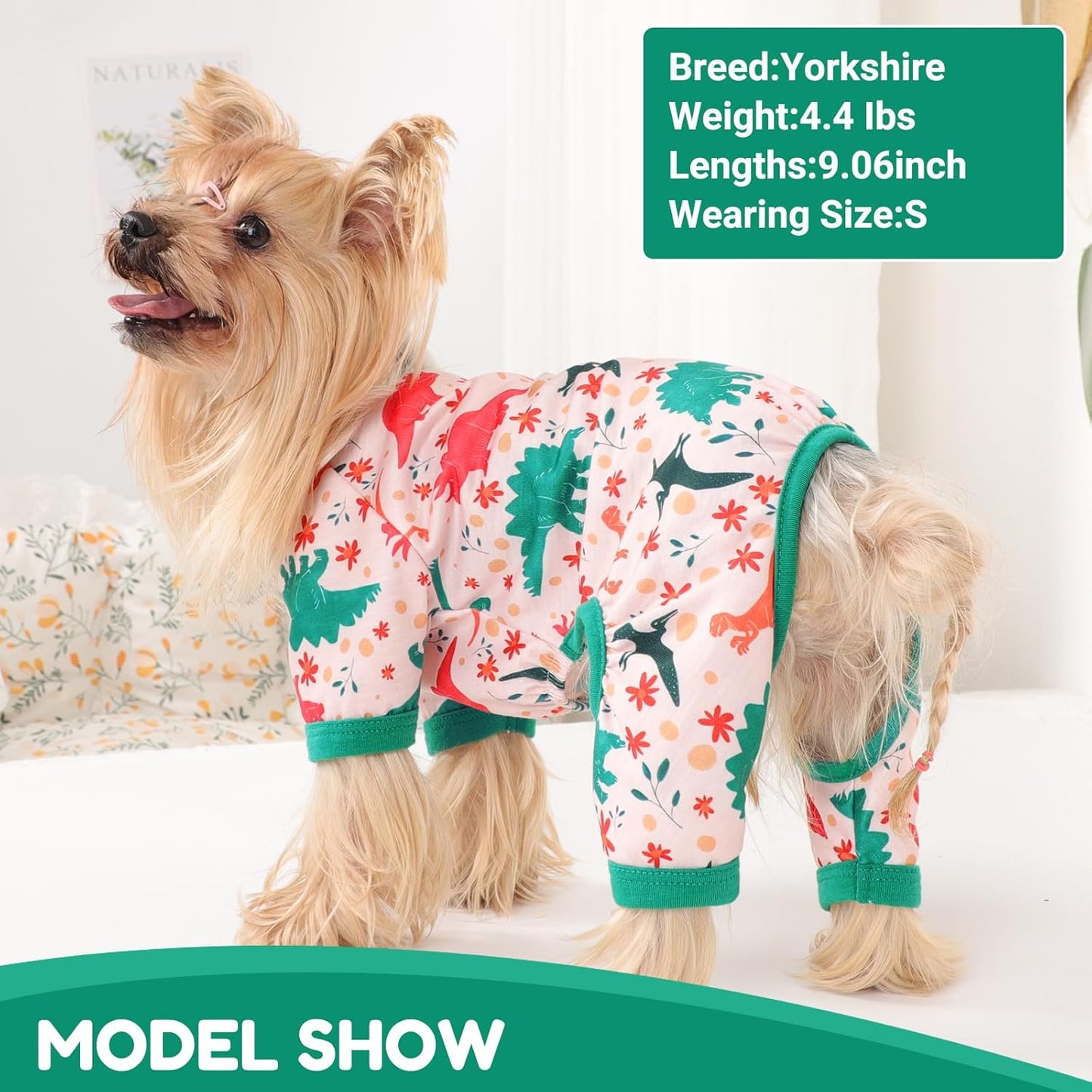 Dog Pajamas Small Sized Dogs Stretchable Summer Dog Clothes Pjs 4 Legs Girl Boy Cute Soft Puppy Outfits Doggie Cat Jammies Jumpsuit Sleeper for Pet, Dinosaur, XS