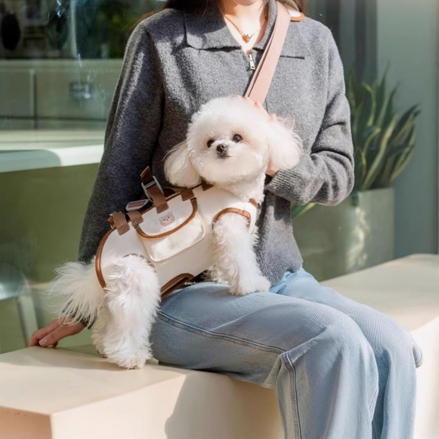 Portable Breathable Pet Carrier Sling & Backpack for Dogs & Cats, Adjustable Full-Body Harness with Traction Leash, Crossbody & Car-Friendly (Small)