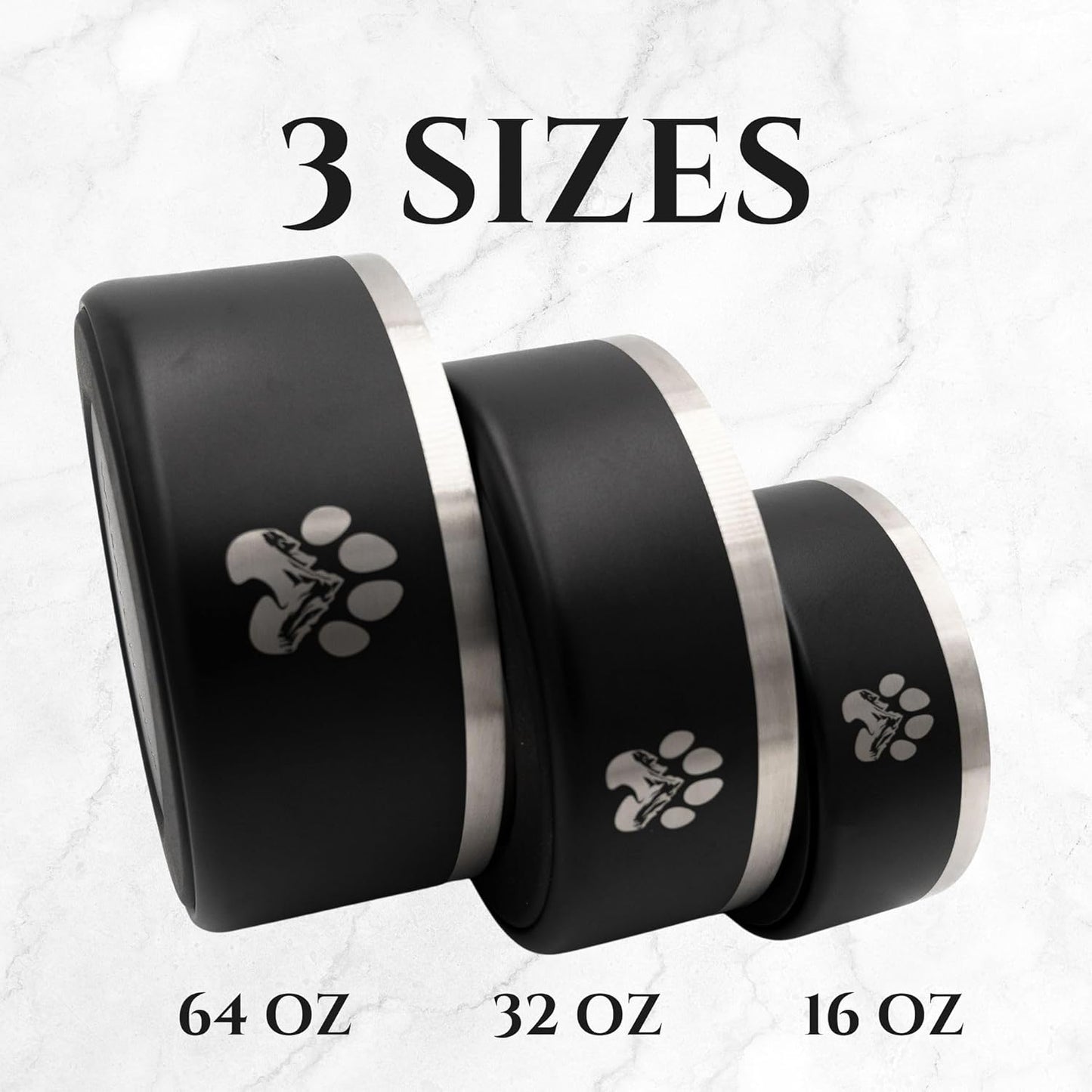 Stainless Steel Dog Bowl for Small-Large Dogs | Double Wall Insulated, Non-Slip Base Heavy Duty Water and Food Bowls for Dogs & Cats | Pet Safe BPA Free & Dishwasher Safe | 64 Oz - Black