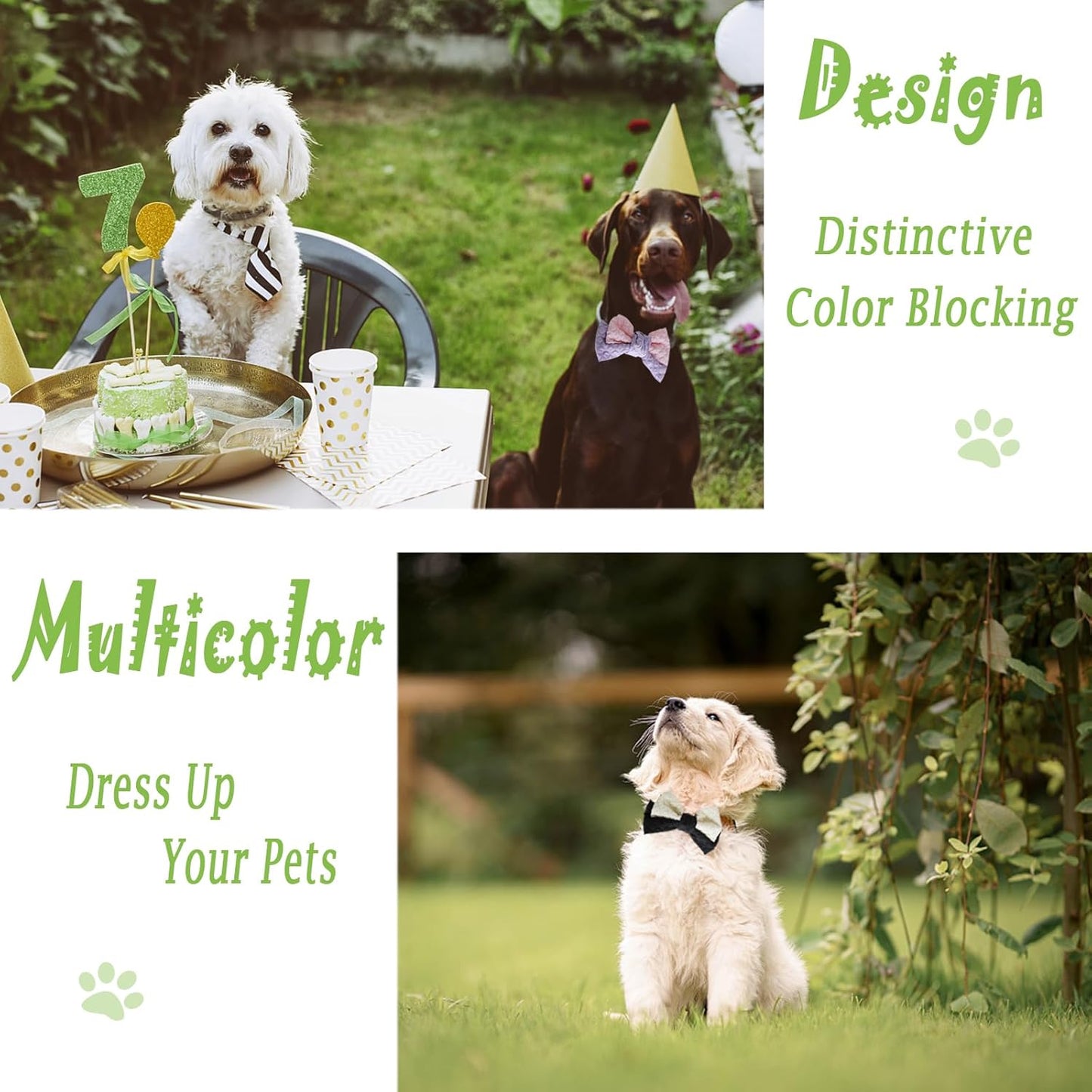 10 PCS Dog Bow Ties, Color Block, Adjustable Pet Bow Tie for Small Medium Large Dog Cat, Collar Attachment Sliding Bowties with Rubber Bands, Grooming Accessories for Wedding Party