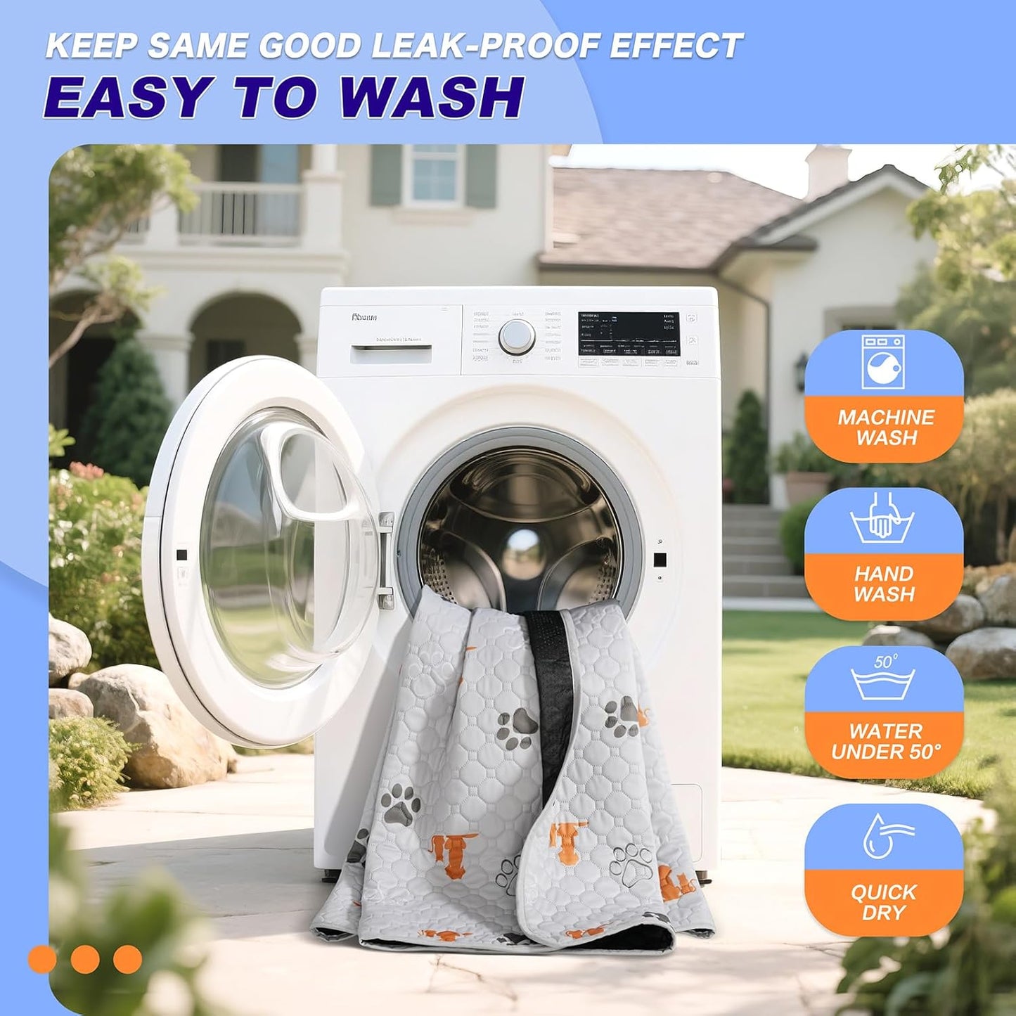 Washable Pee Pads for Dogs, 4 Pack Absorbent Reusable Training Dog Pads Pet Puppy Pads, Non-Slip Potty Pads for Whelping, Playpen, Crate, Bed, Orange, 18"x24"