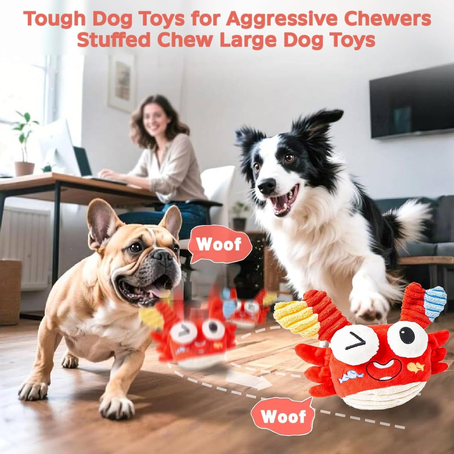 Interactive Dog Toys - Bouncing Crab with Music and Recording, Moving Ball for Small/Medium/Large Puppy to Keep Them Busy for Boredom, Smart Motion Activate Pet Toy, Rehargeable (Playful-Looking)